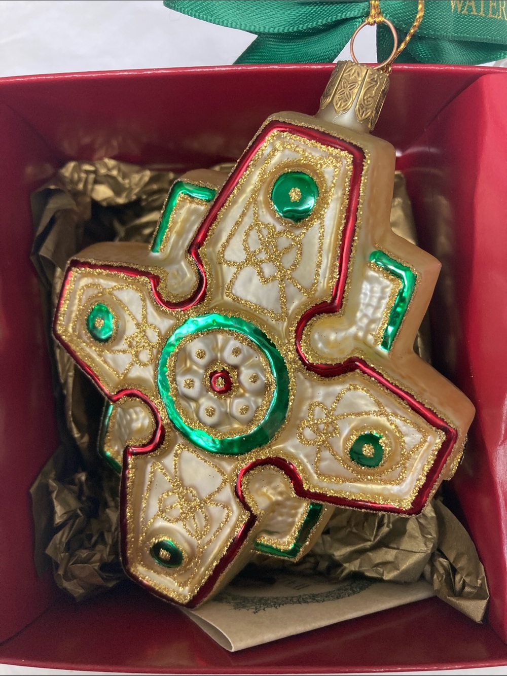 Waterford Gold, Green and Red Celtic Cross Ornament